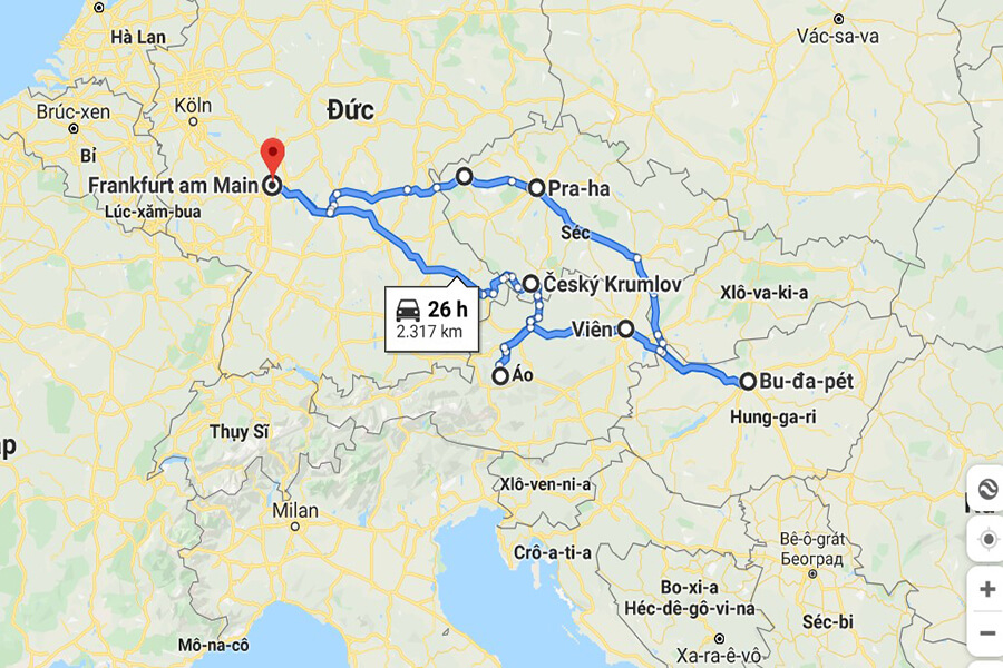 Tour Du lịch Châu Âu 9 ngày - Map